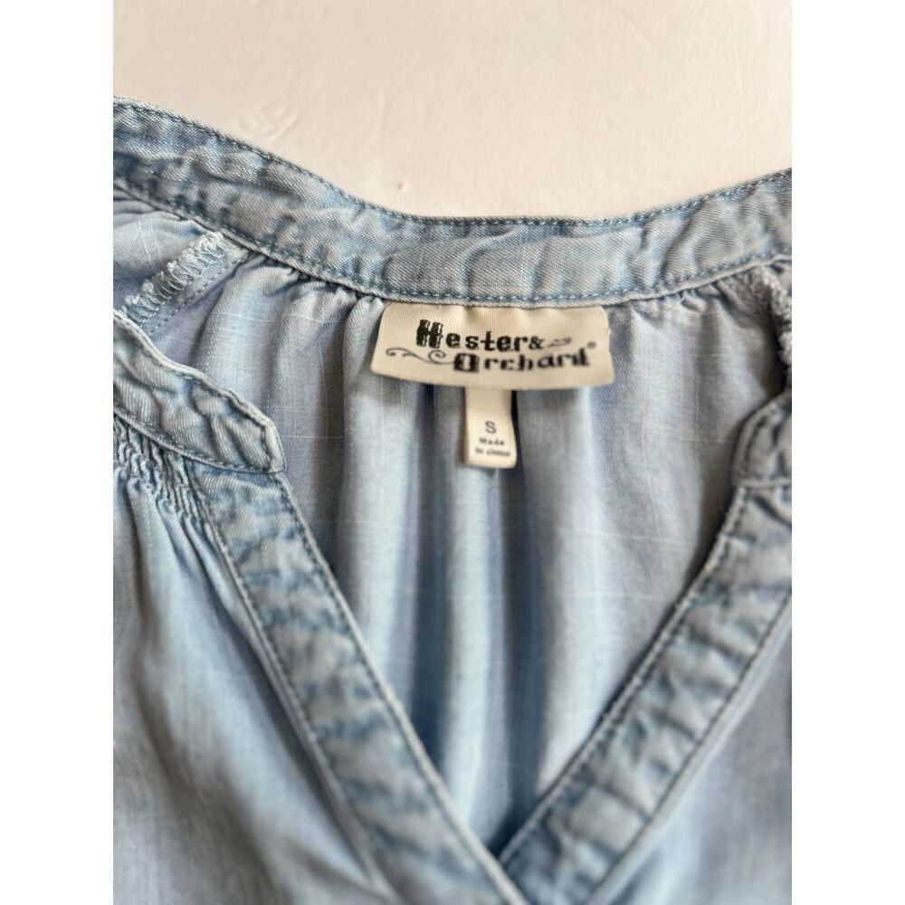 Hester & Orchard Blue Blouse Sz Small/Med Boho Peasant Romantic  4 Button Tencel - Picture 4 of 10